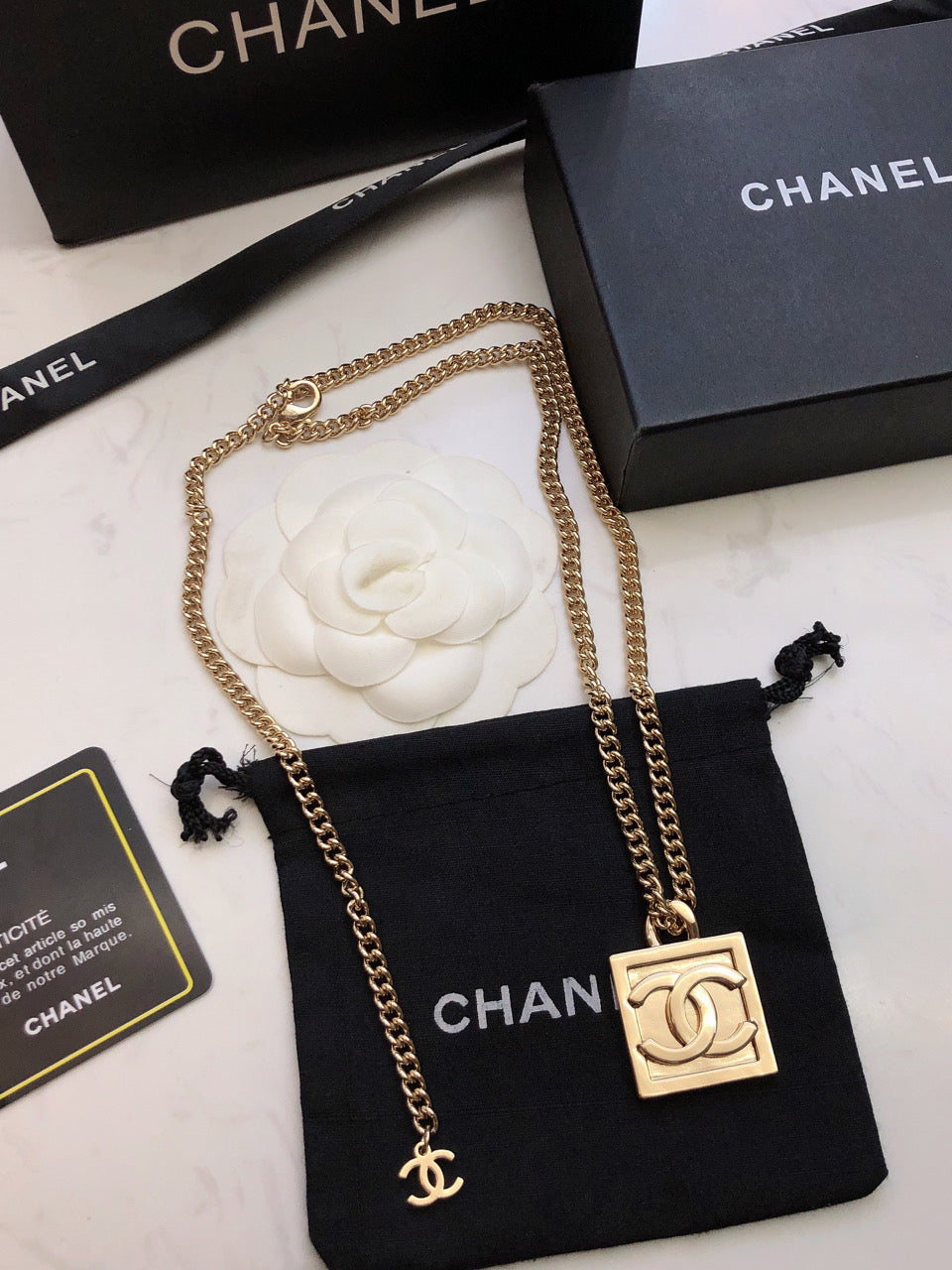 Chanel Square Logo 18K Gold Necklace