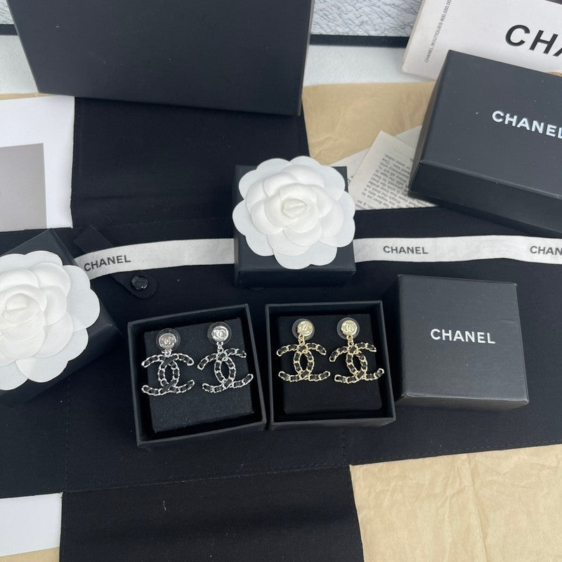 Chanel Leather Gold 18K Gold Earrings