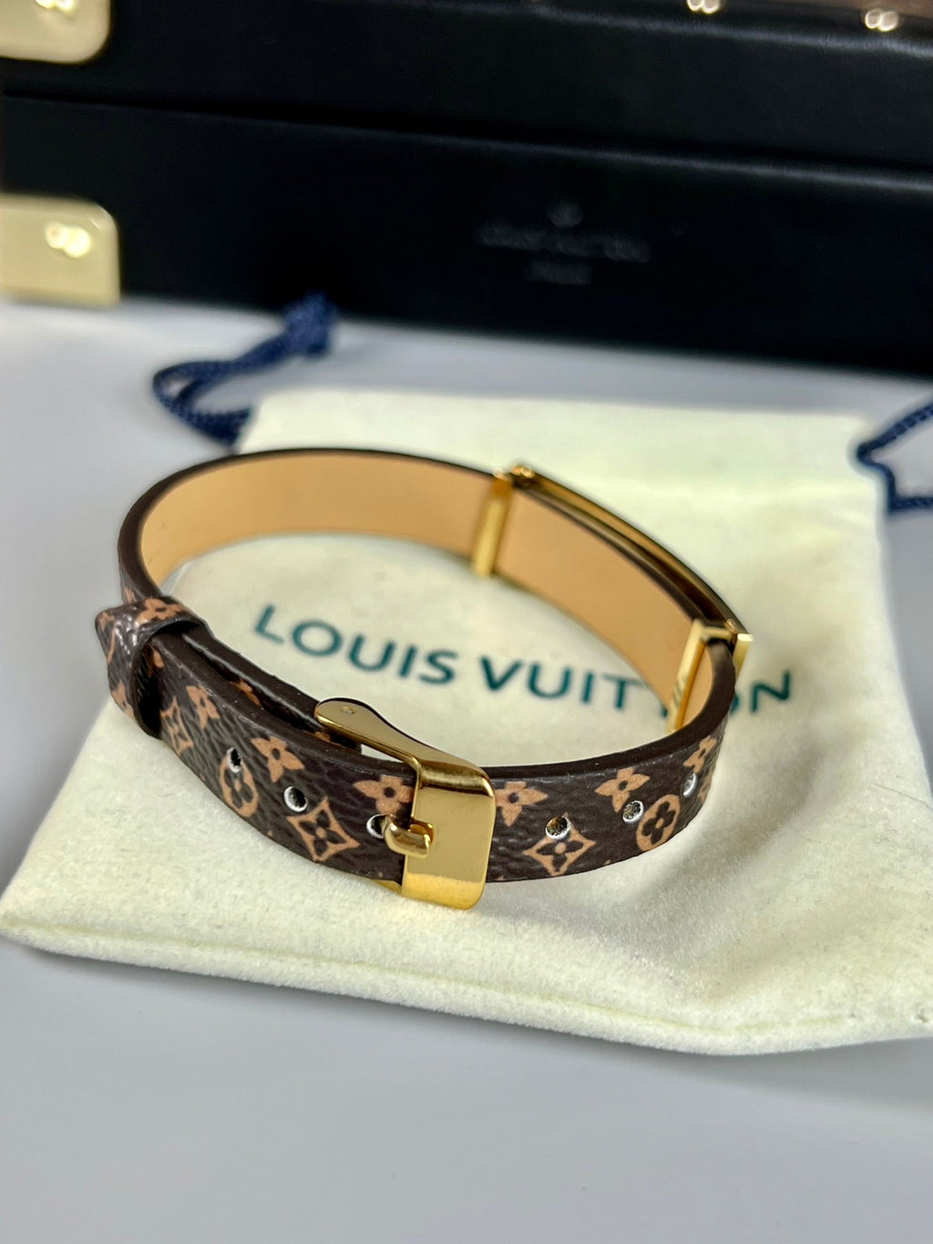 Louis Vuitton Leather 18K Gold Bracelet