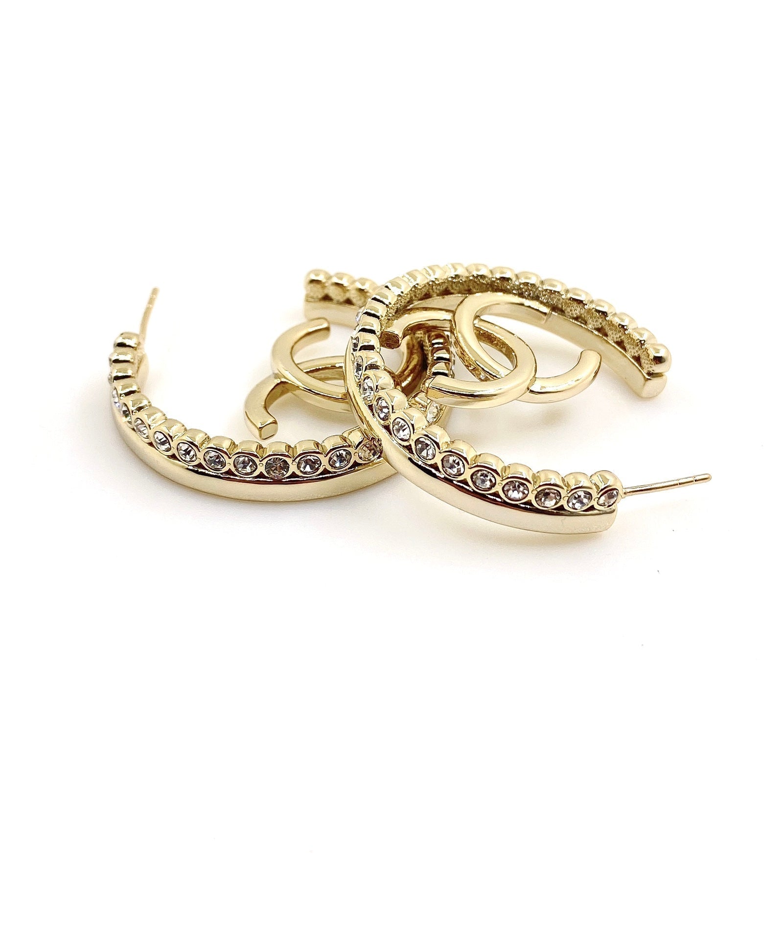 Chanel Circle Crystals 18K Gold Earrings
