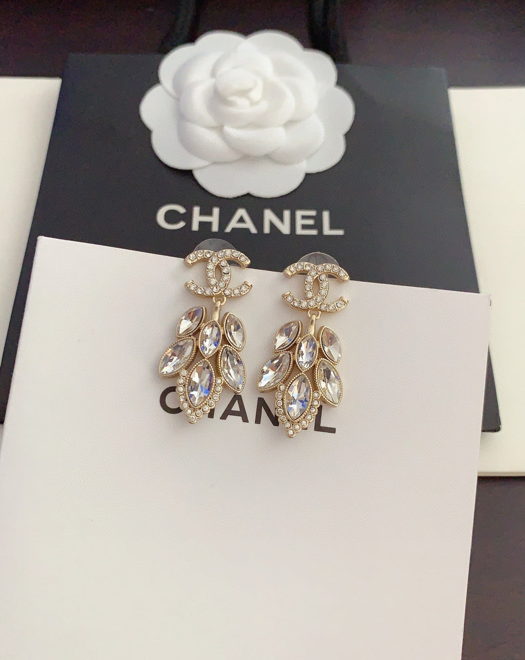 Chanel Crystals Pendant 18K Gold Earrings