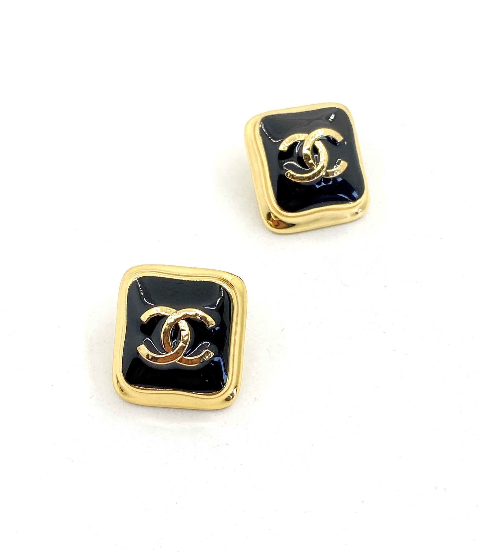 Chanel Square 18K Gold Earrings