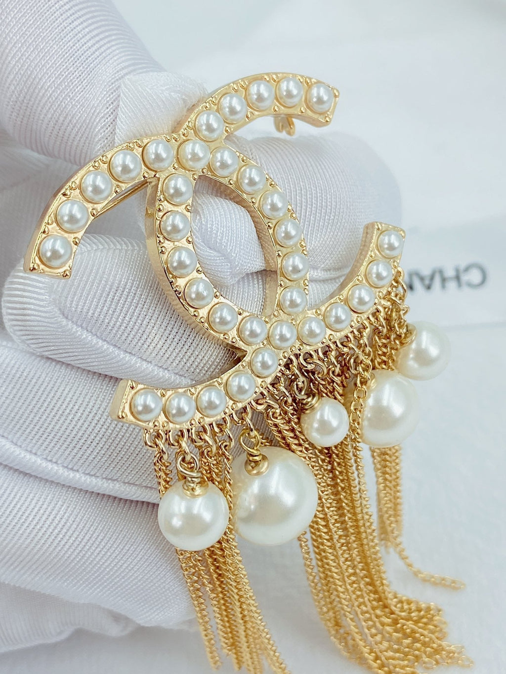 Chanel Pearl Tassel 18K Gold Brooch