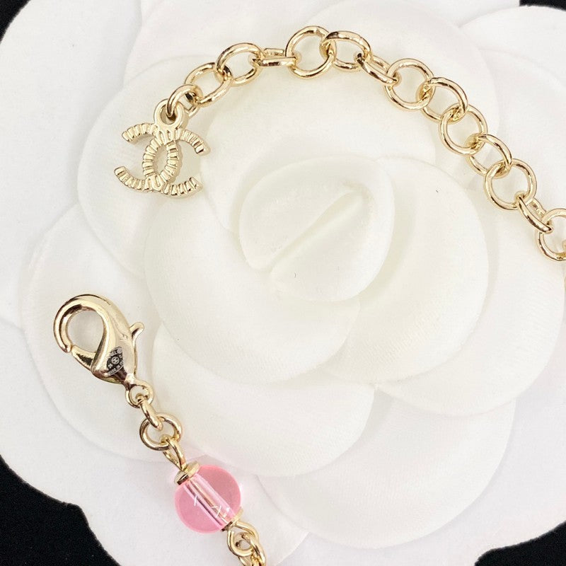 Chanel 26C Pink Crystal Long 18K Gold Necklace