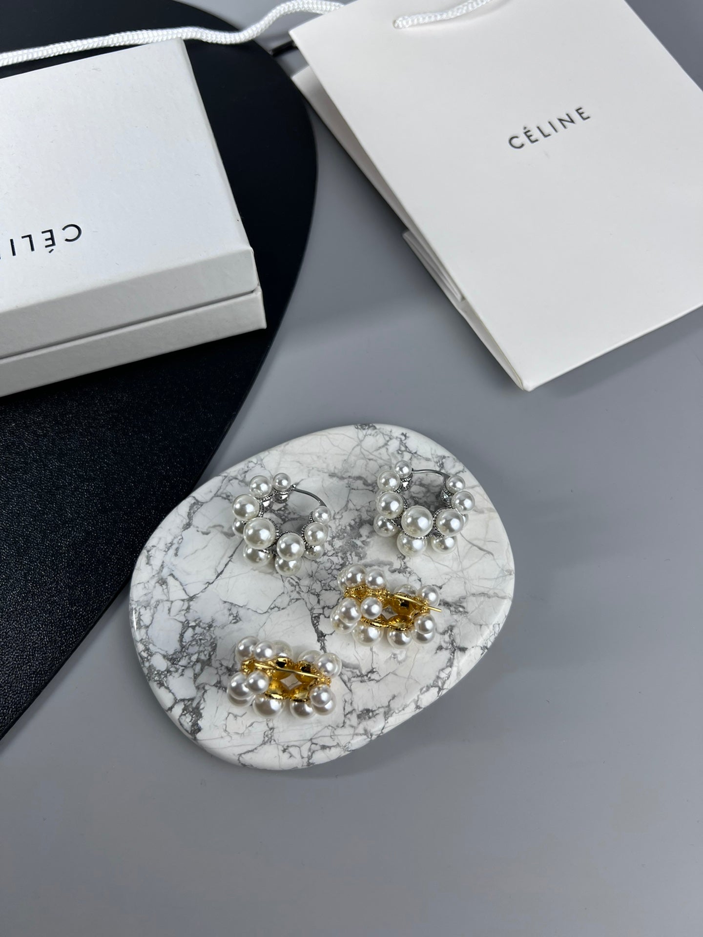 Celine Two-Rows Pearl 18K Gold Earrings
