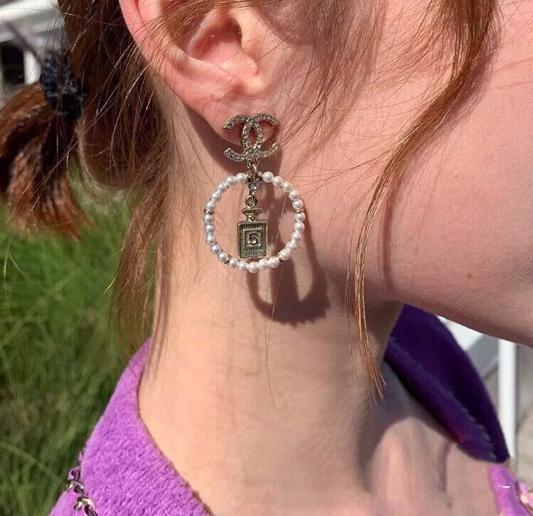 Chanel No. 5 Perfume Pendant 18K Gold Earrings