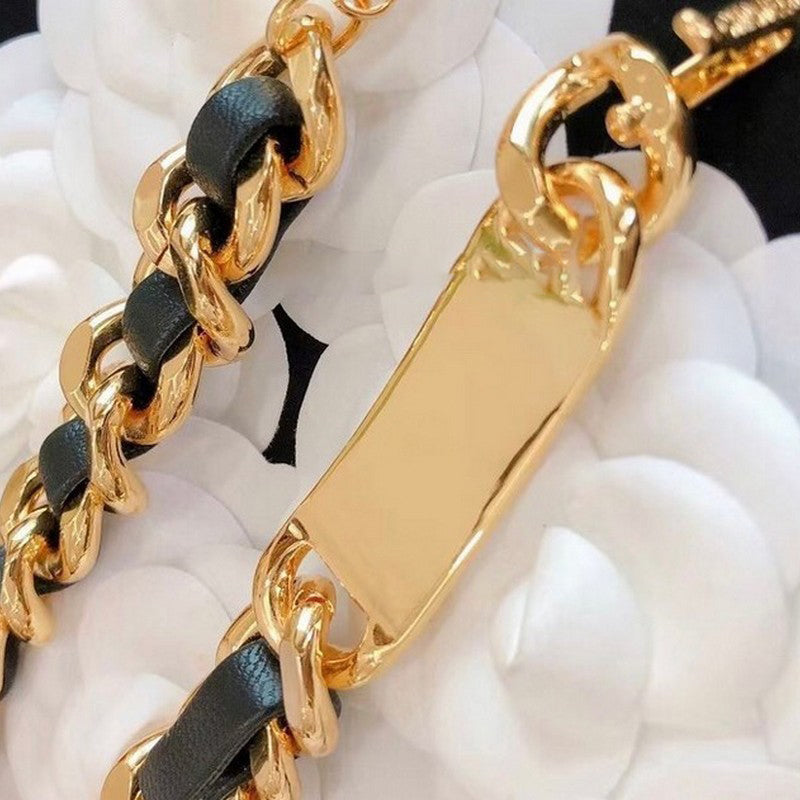 Chanel Gold Leather 18K Gold Necklace