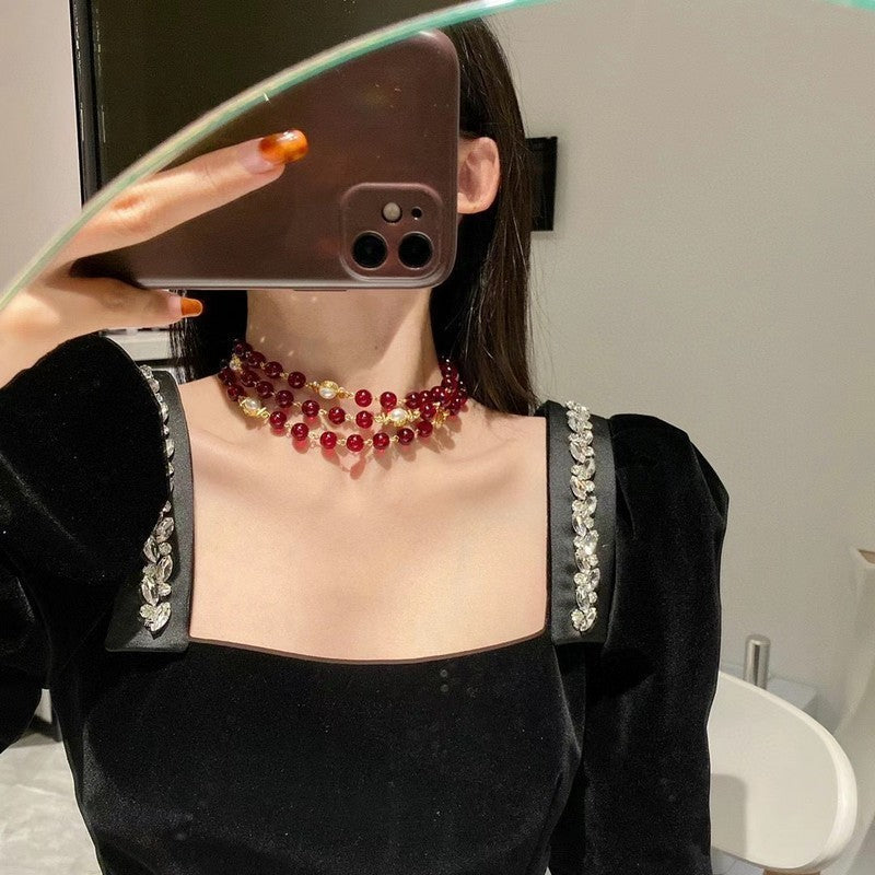 Chanel Long Red & White Pearls 18K Gold Necklace