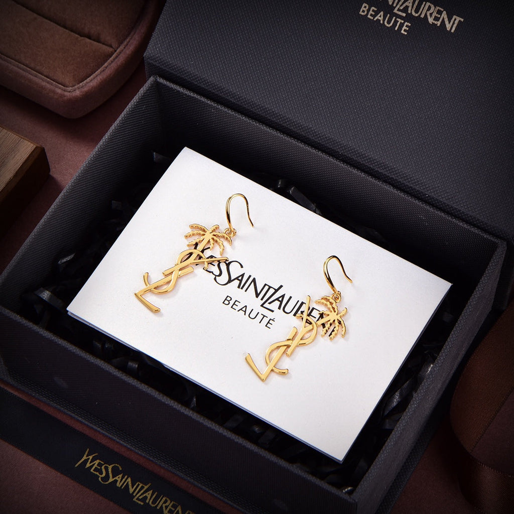 YSL Monogram Palmier Statement 18K Gold Earrings