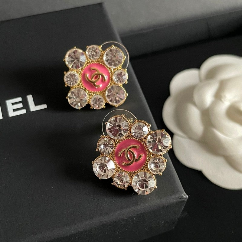 Chanel Color Flower Diamond 18K Gold Earrings