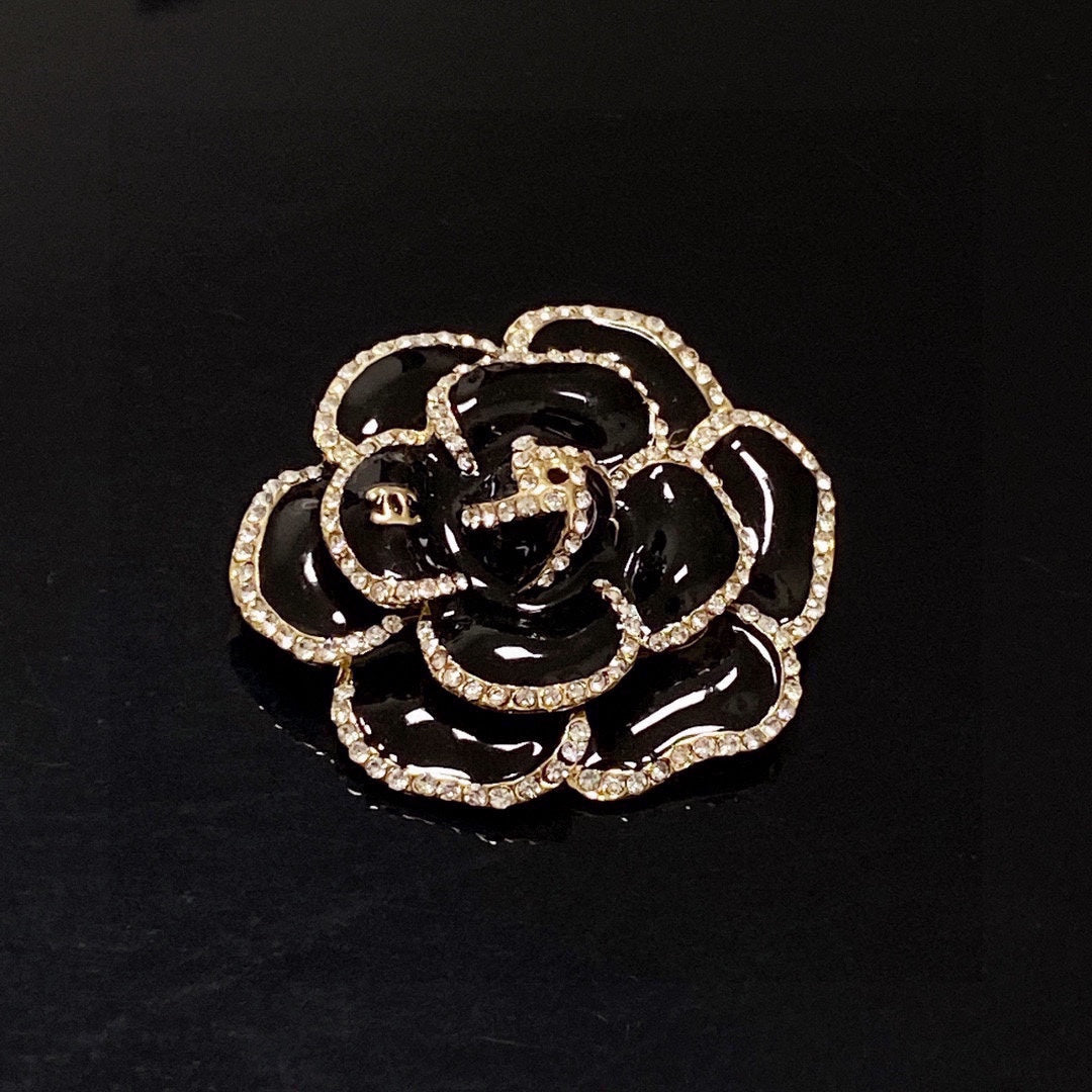 Chanel Black Flower 18K Gold Brooch