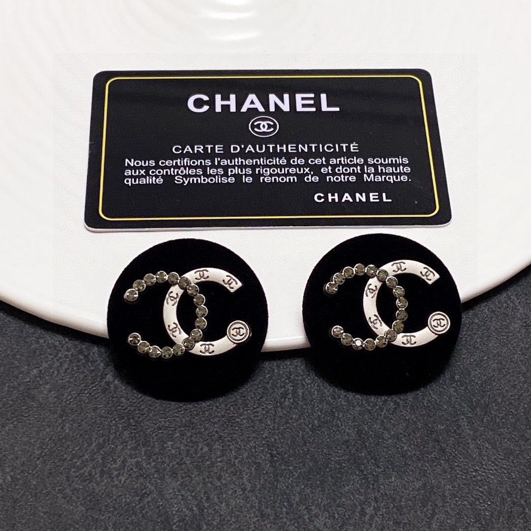 Chanel Black Resin Crystals 18K Gold Earrings