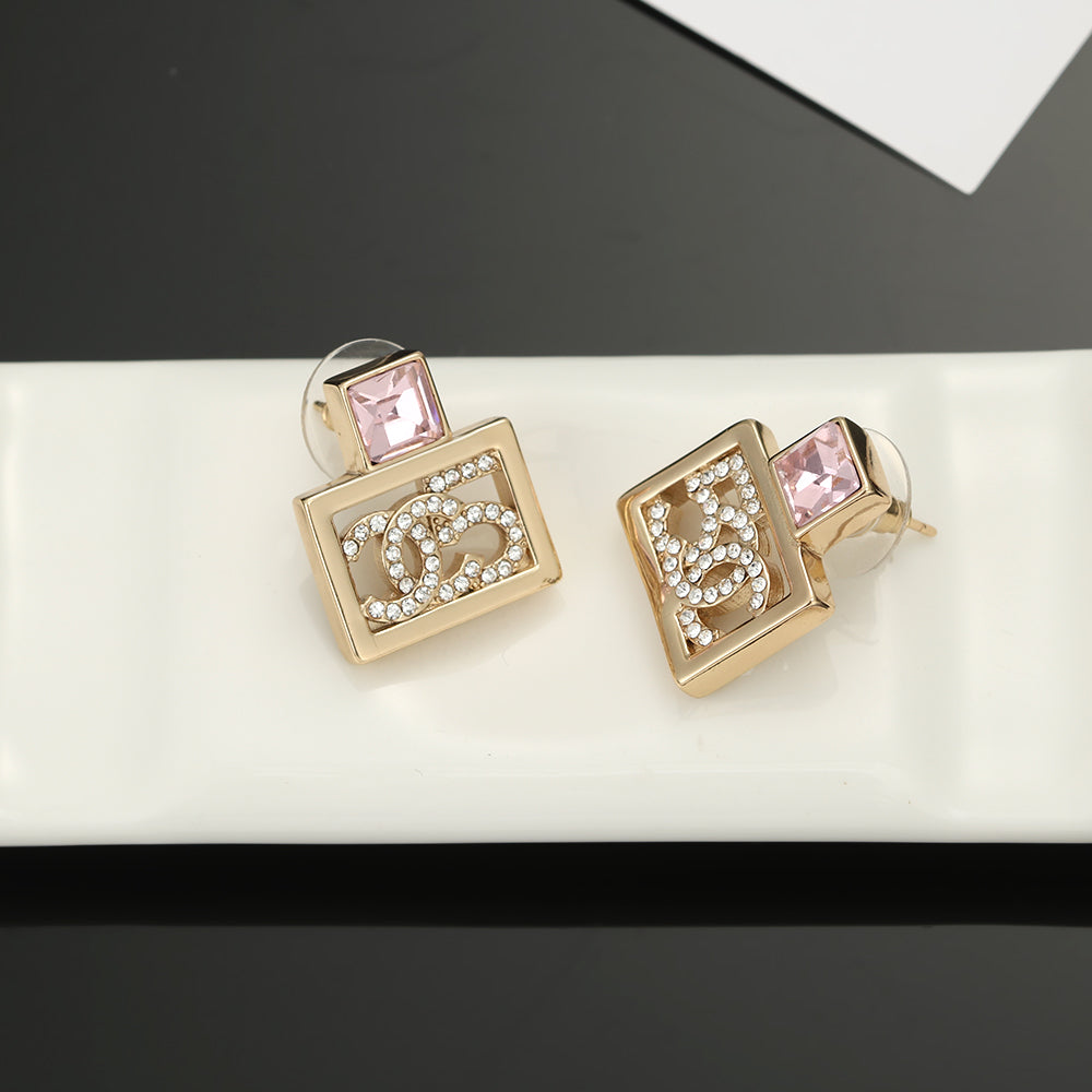 Chanel Square Diamond 18K Gold Earrings