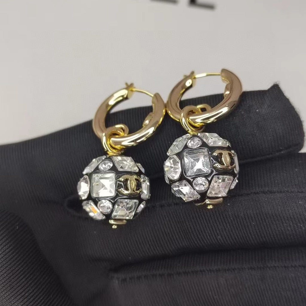 Chanel Round Crystals 18K Gold Earrings
