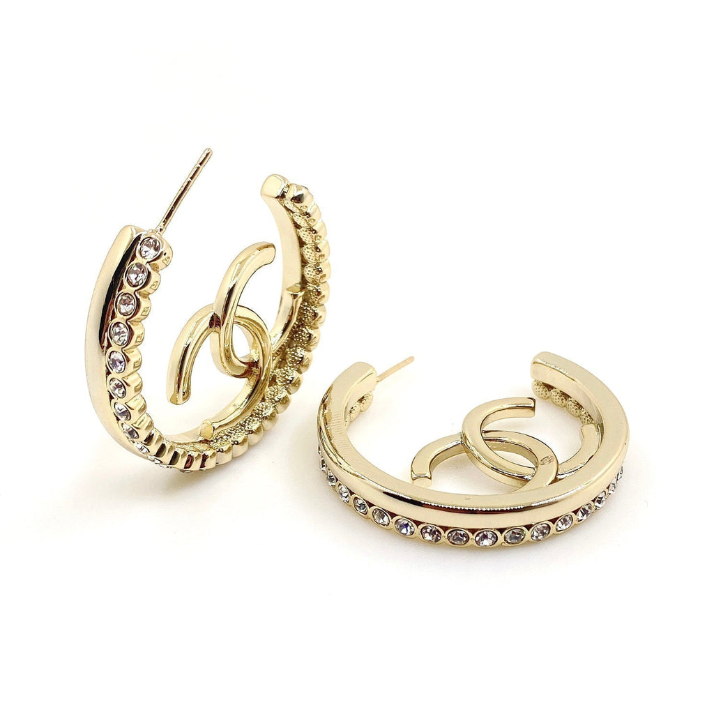 Chanel Circle Crystals 18K Gold Earrings