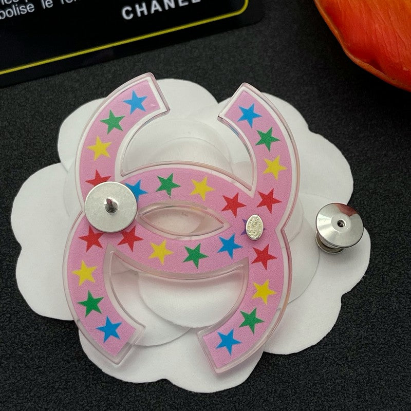 Chanel Pink & Black Star 18K Gold Brooch