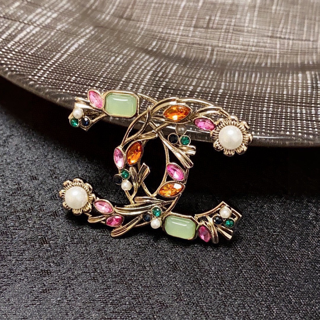 Chanel Crystal Flower 18K Gold Brooch