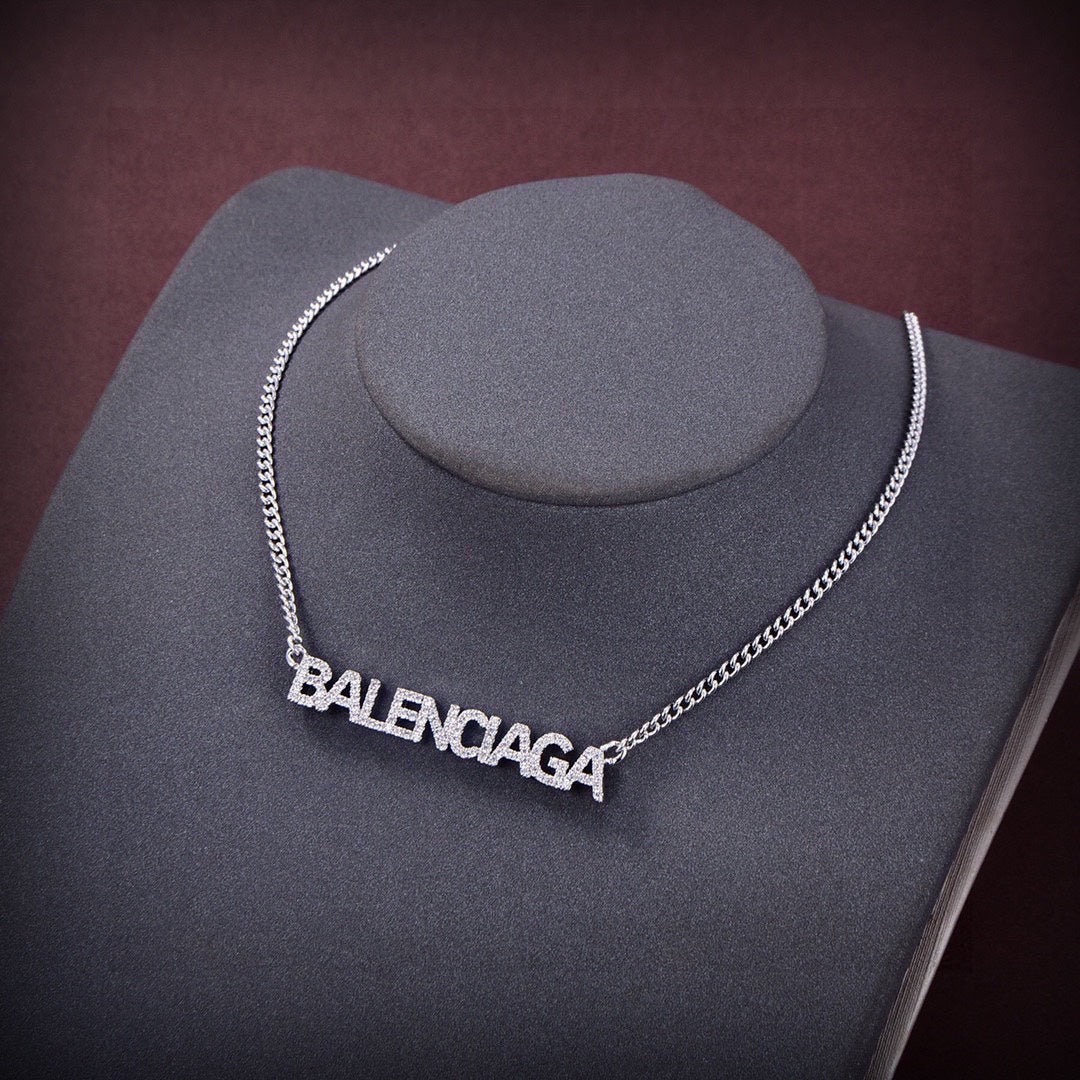 Balenciaga Typo Crystals 18K Gold Necklace