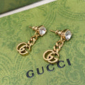 Gucci Double Crystal Chain 18K Gold Earrings