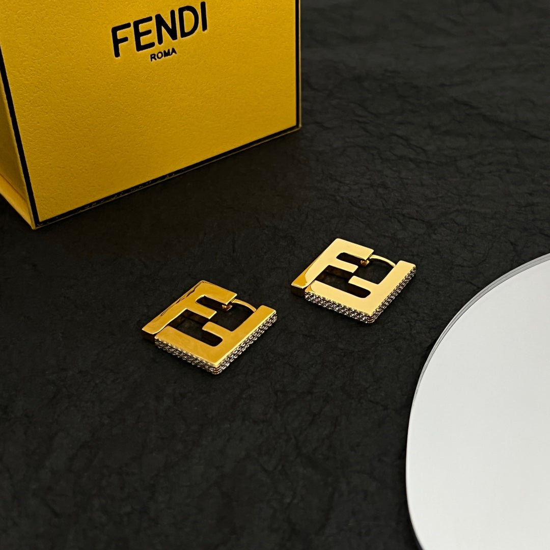 Fendi Forever Crystals 18K Gold Earrings
