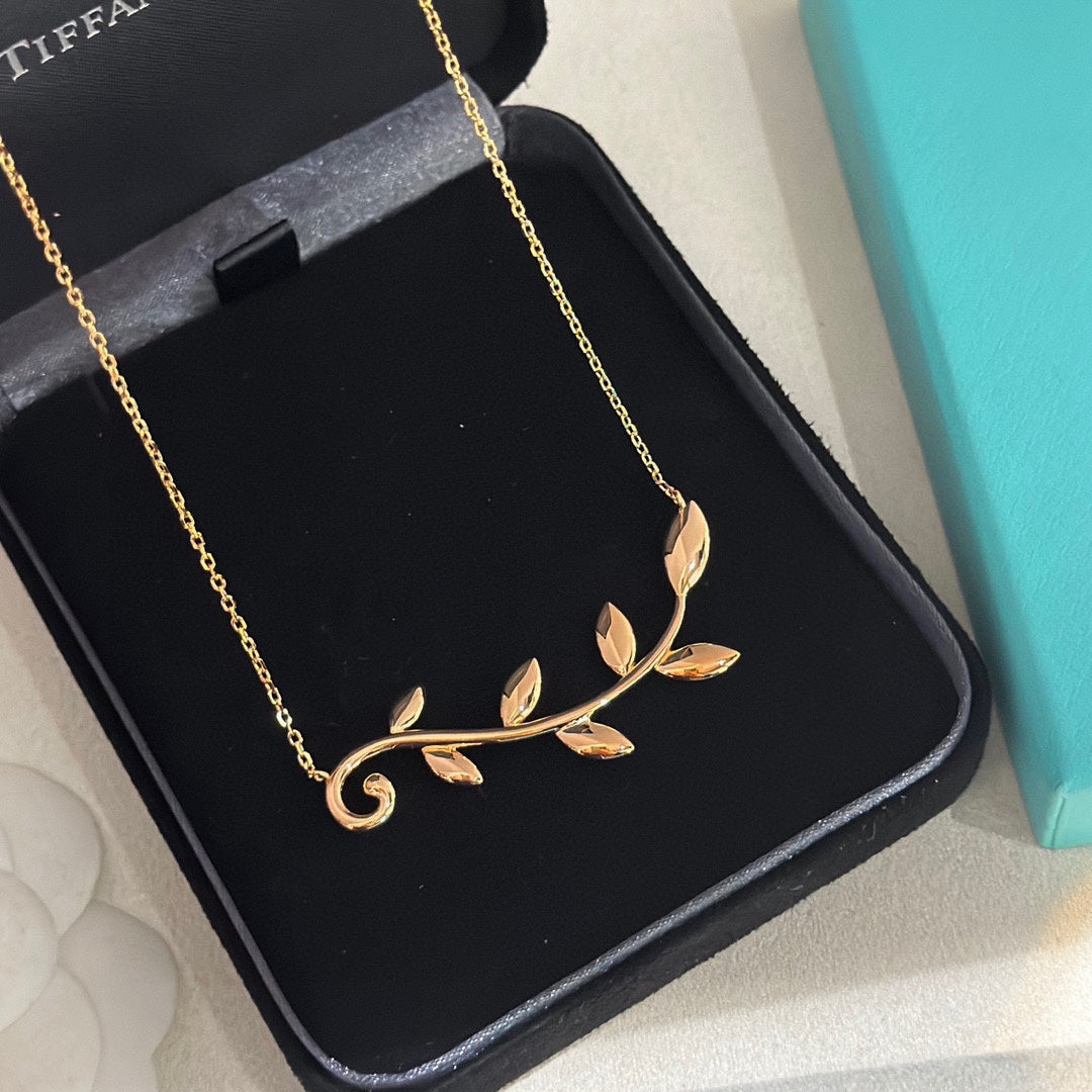 Tiffany Olive Leaf Vine Pendant 18K Gold Necklace