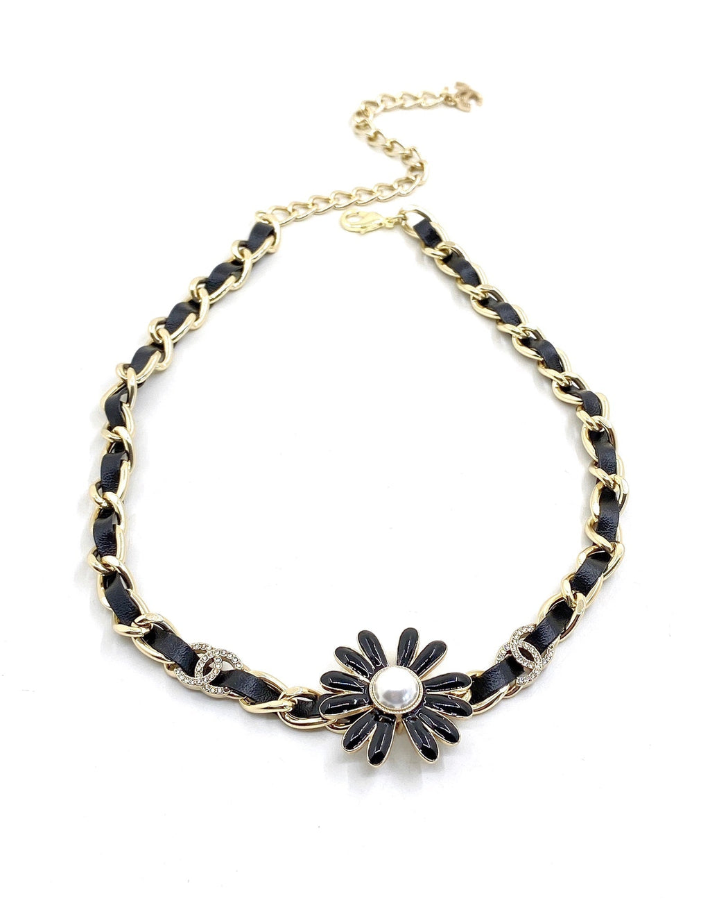 Chanel Flower Leather Choker 18K Gold Necklace