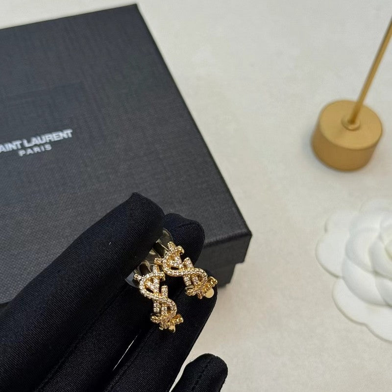 YSL Gold Diamond Circle 18K Gold Earrings