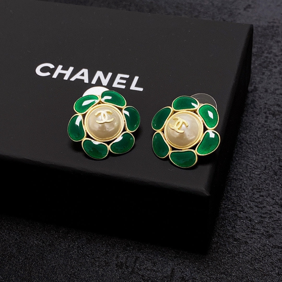 Chanel Emerald Petals 18K Gold Earrings