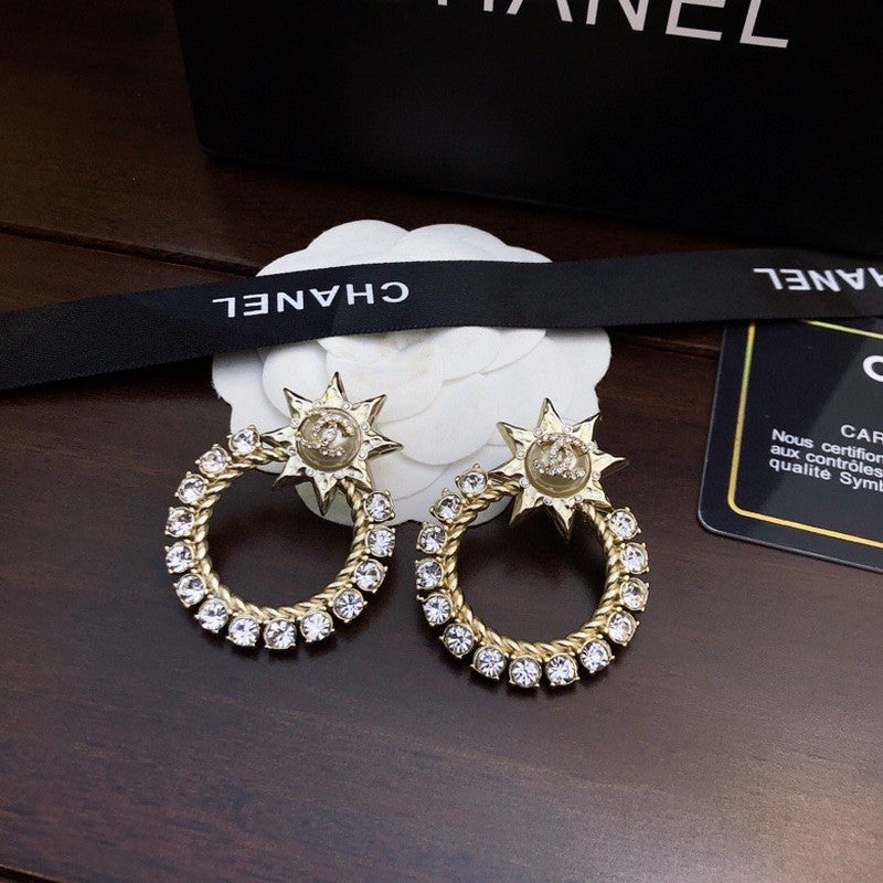 Chanel Star Full Crystal 18K Gold Earrings