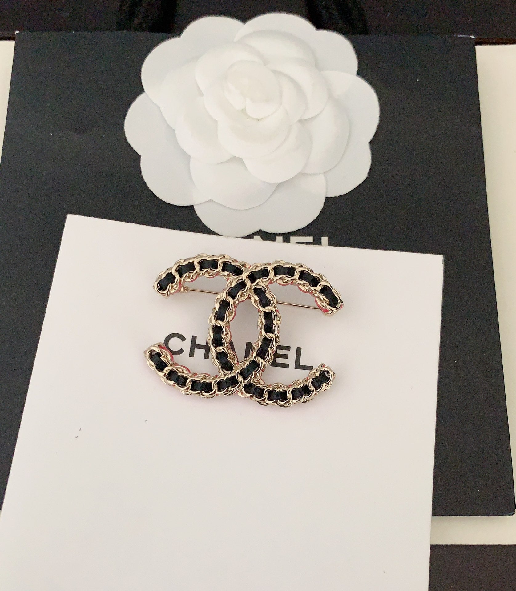 Chanel Leather Pink 18K Gold Brooch