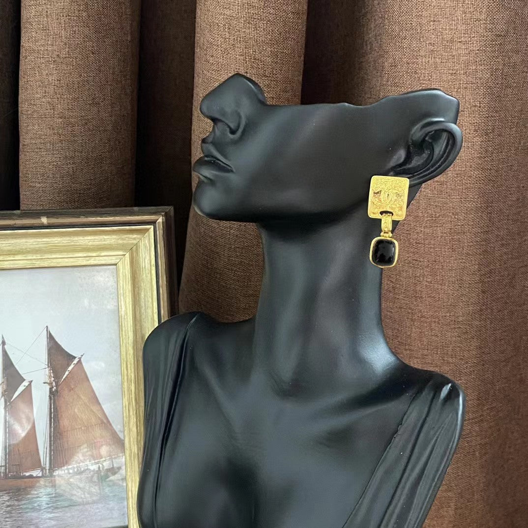 Chanel Black Pearl 18K Gold Earrings