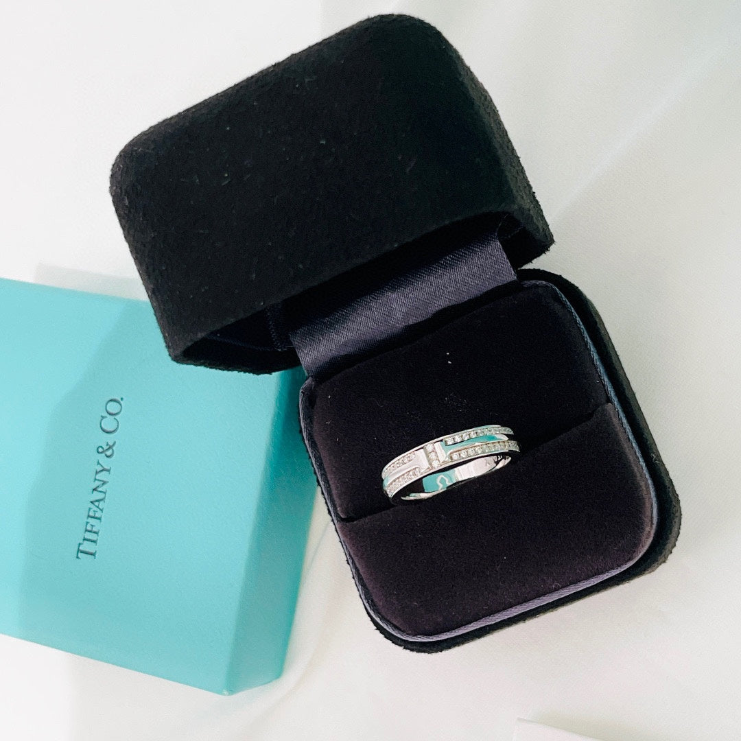 Tiffany Narrow Pave Diamond 18K Gold Ring