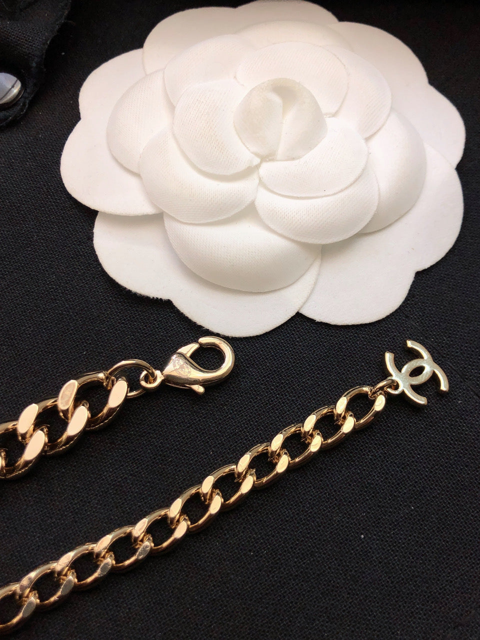 Chanel Pink Logo Chain 18K Gold Necklace