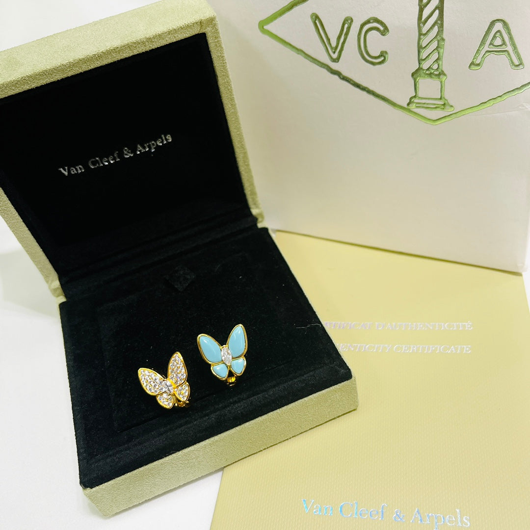 Two Butterfly Turquoise 18K Gold Earrings