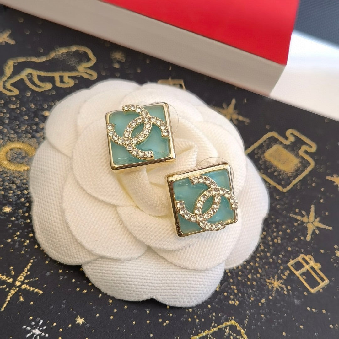 Chanel Blue Resin 18K Gold Earrings