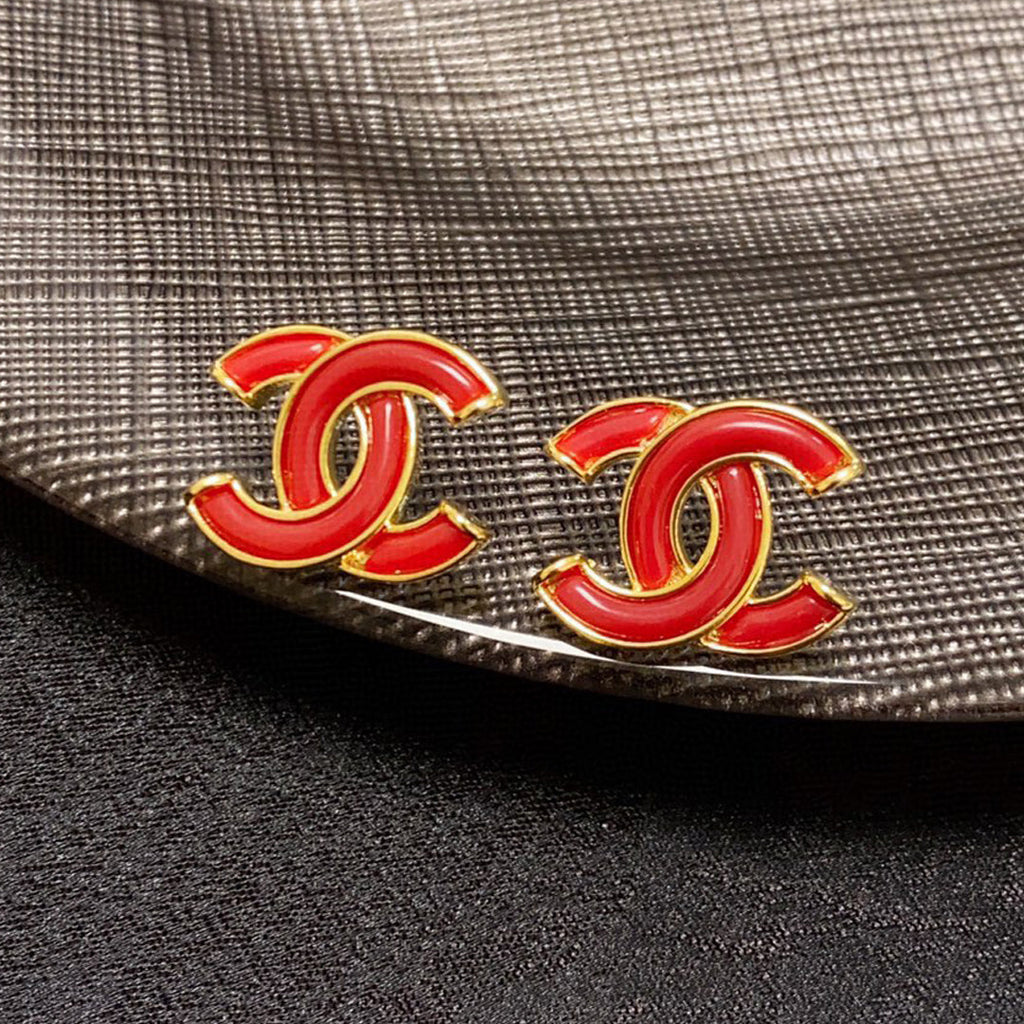 Chanel Red Resin 18K Gold Earrings