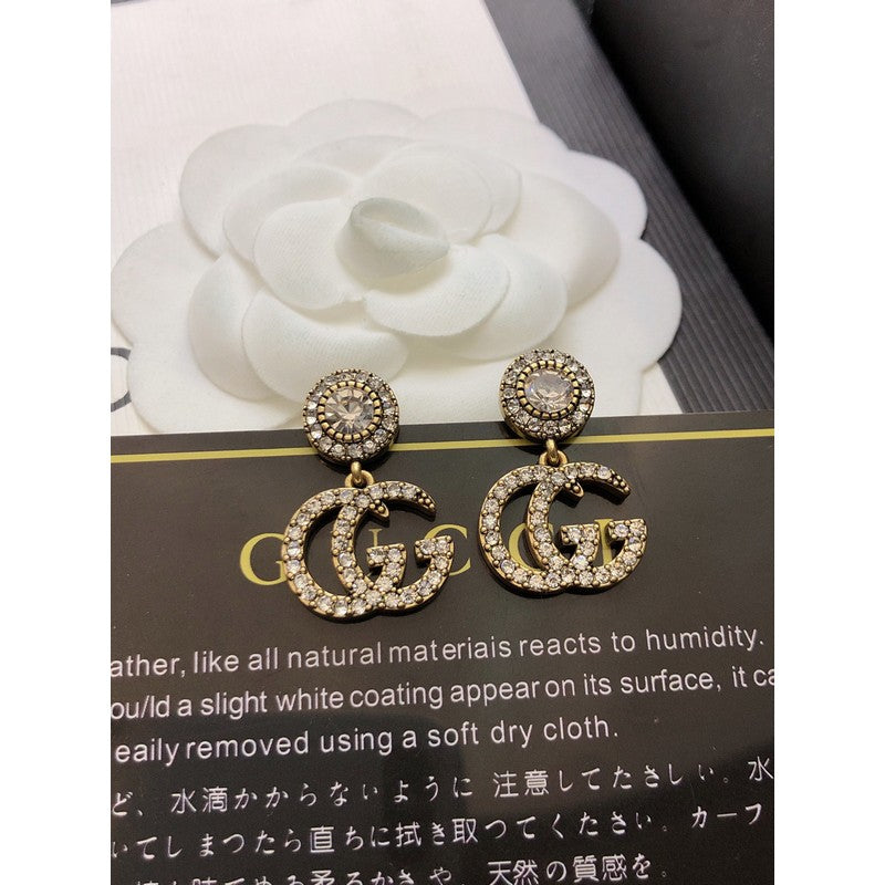 Gucci Double GucciCrystal Pendant 18K Gold Earrings
