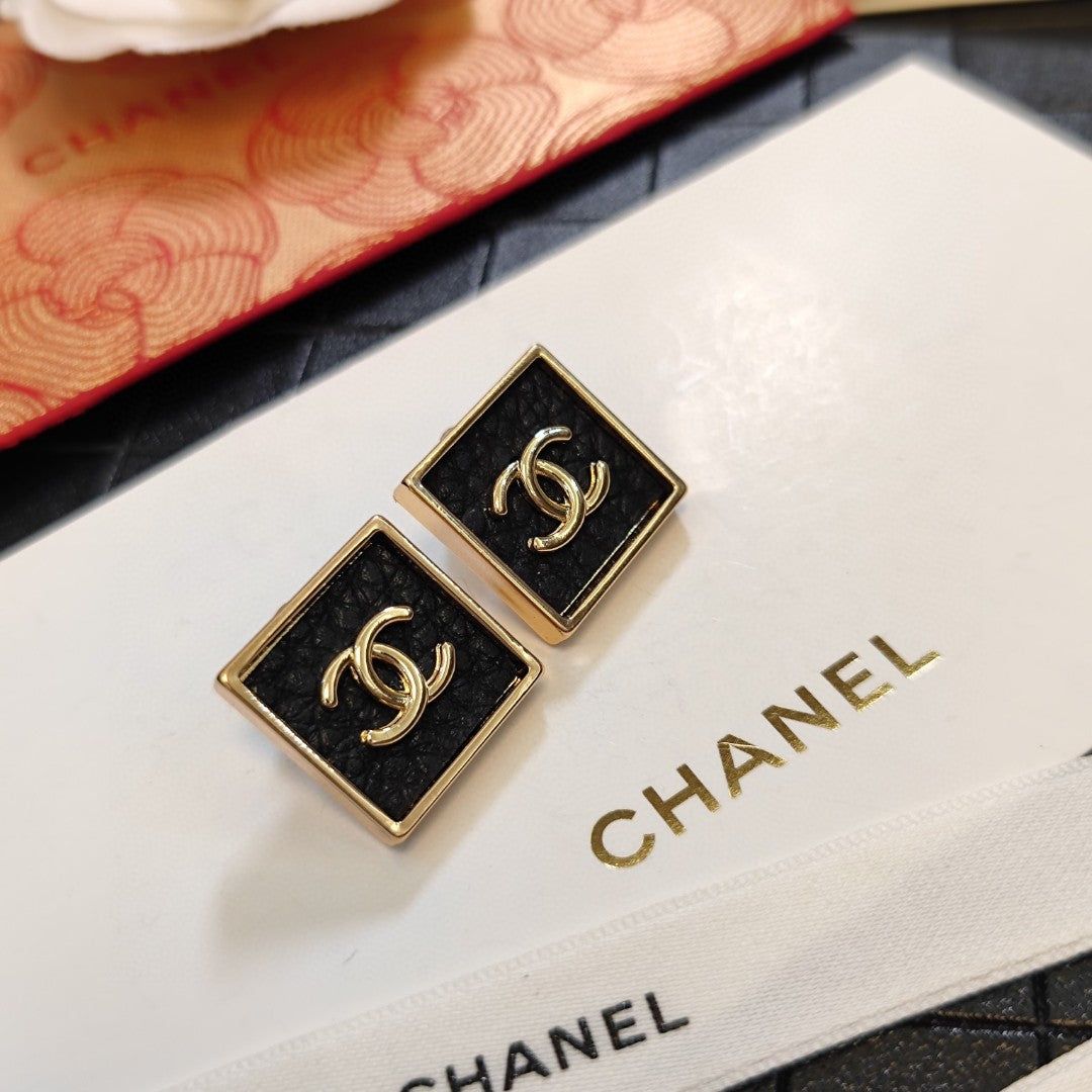 Chanel Black Square 18K Gold Earrings
