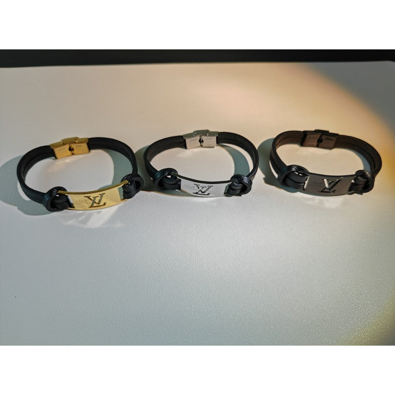 Louis Vuitton Leather 18K Gold Bracelet