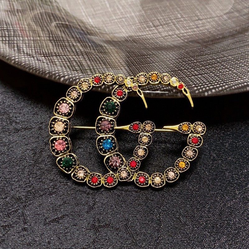 Gucci Double Color Crystal 18K Gold Brooch
