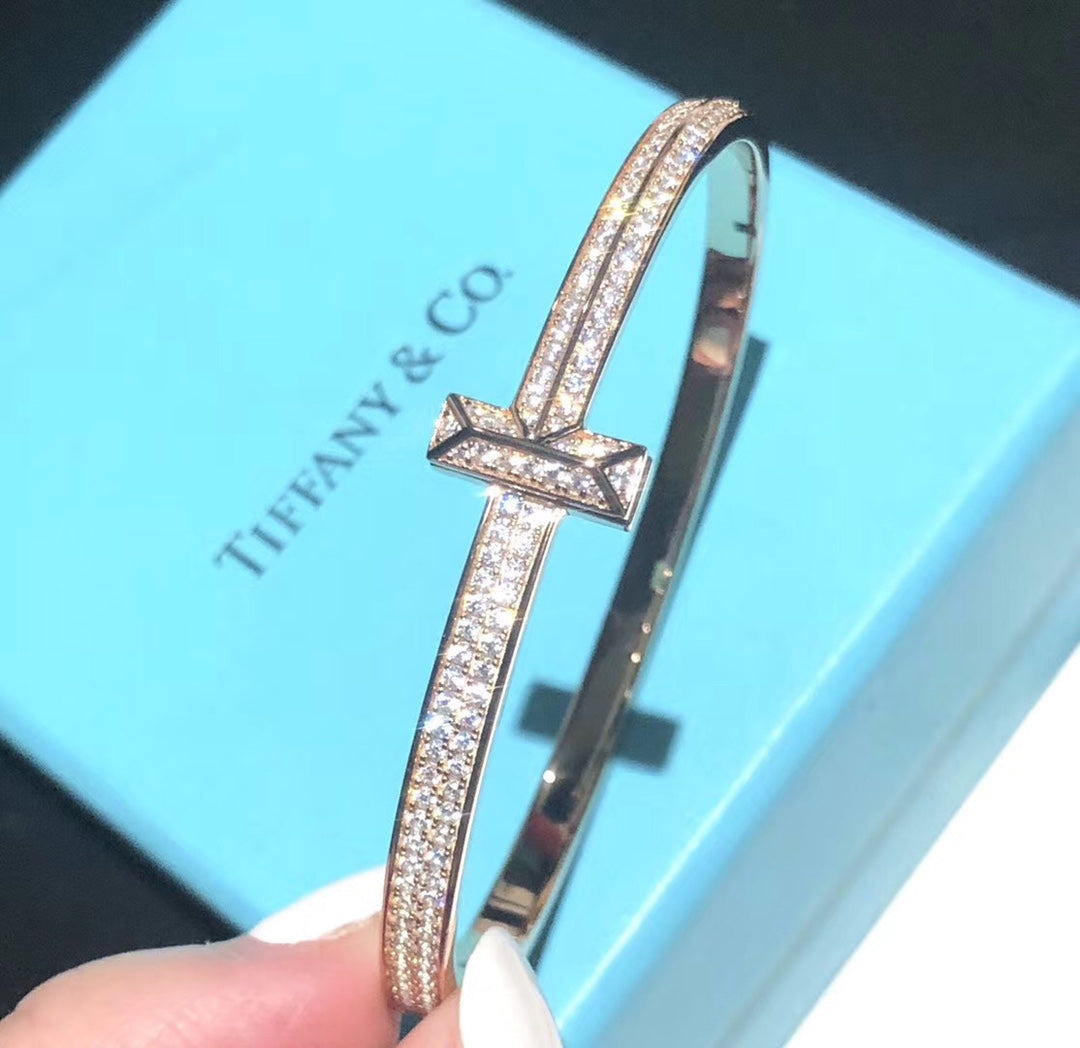 T1 Wide Diamond Hinged Bangle 18K Gold Bracelet
