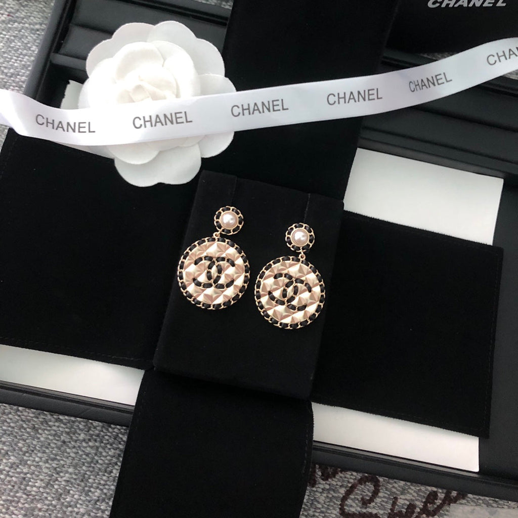Chanel Leather Round 18K Gold Earrings