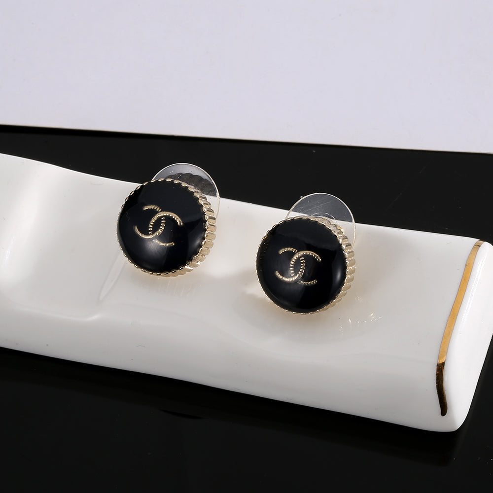 Chanel Circle Black Resin 18K Gold Earrings