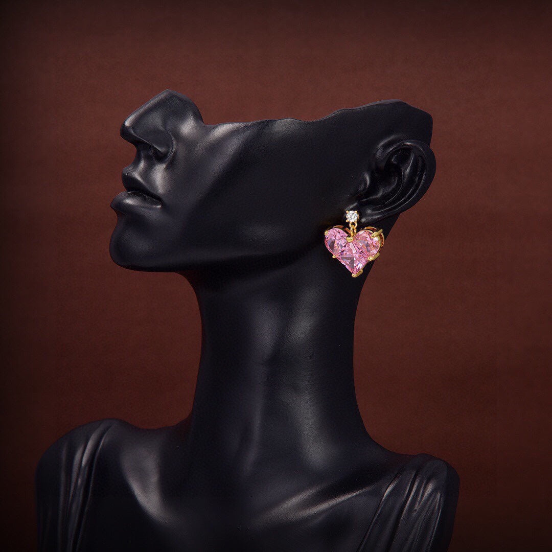 Celine Pink Crystal Heart 18K Gold Earrings