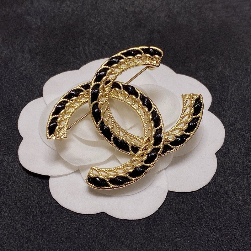 Chanel Leather Gold 18K Gold Brooch