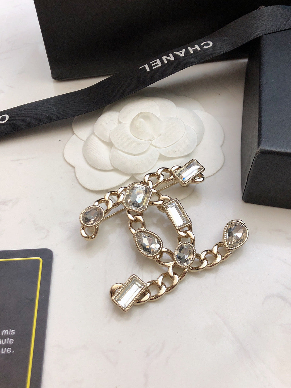 Chanel Crystals Strass 18K Gold Brooch