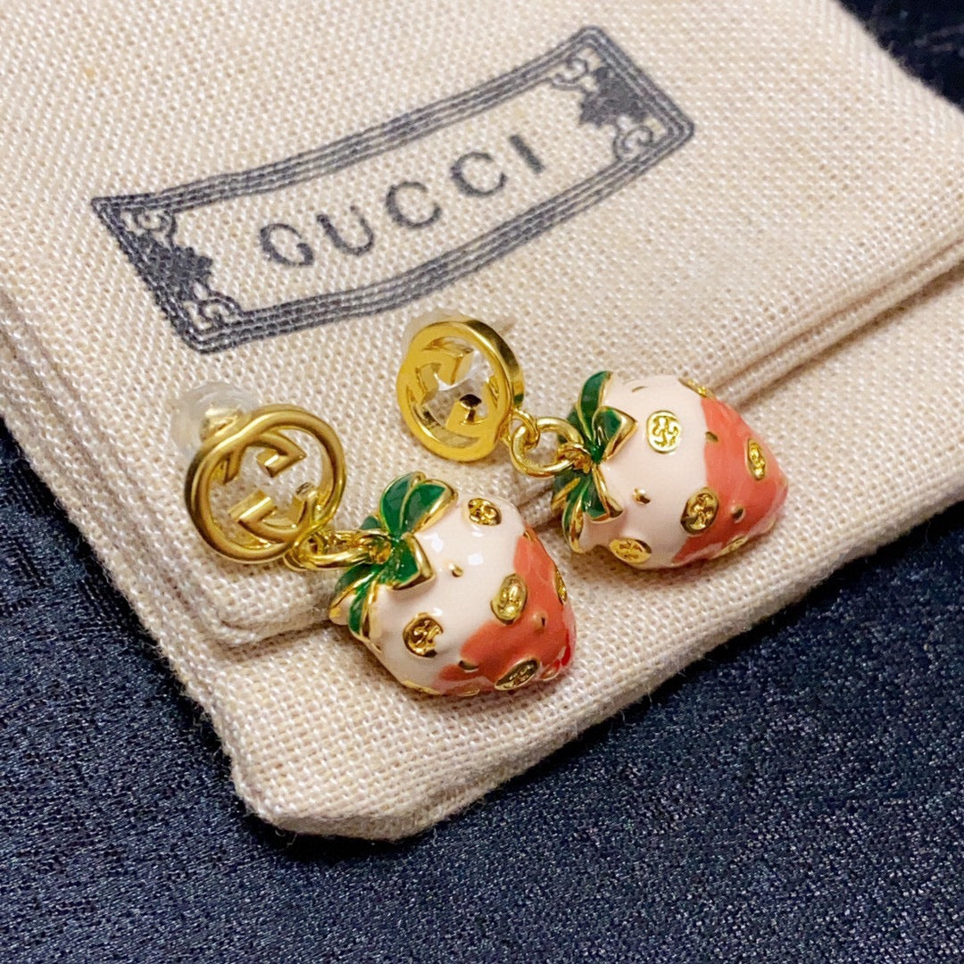 Gucci Double Strawberry 18K Gold Earrings