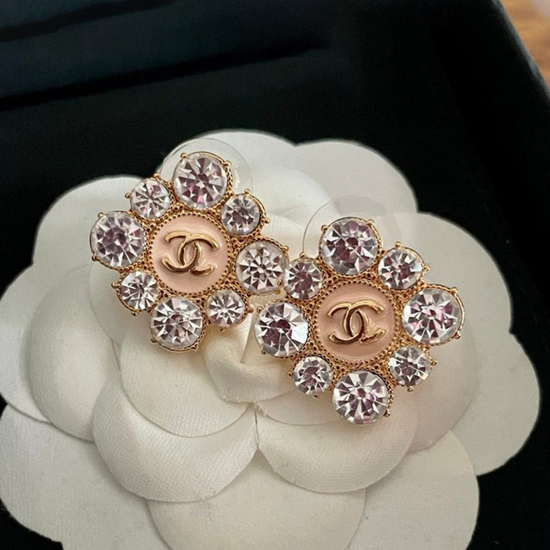 Chanel Color Flower Diamond 18K Gold Earrings