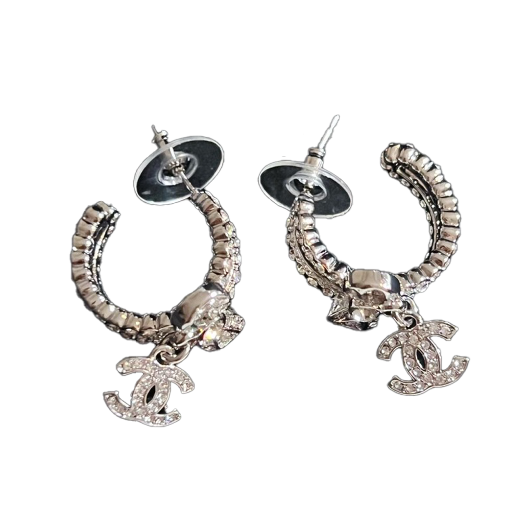 Chanel Diamond Pendant 18K Gold Earrings