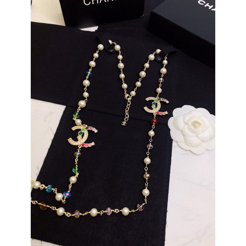 Chanel Color Long Pearl 18K Gold Necklace